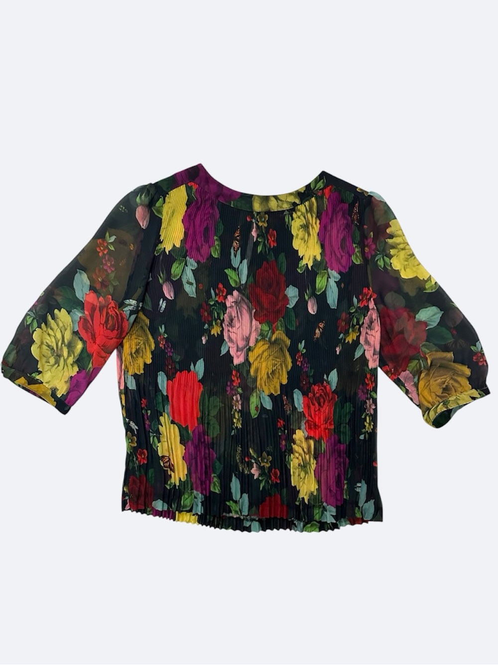 Ted Baker Black Floral Pleated Blouse with Floral Detail